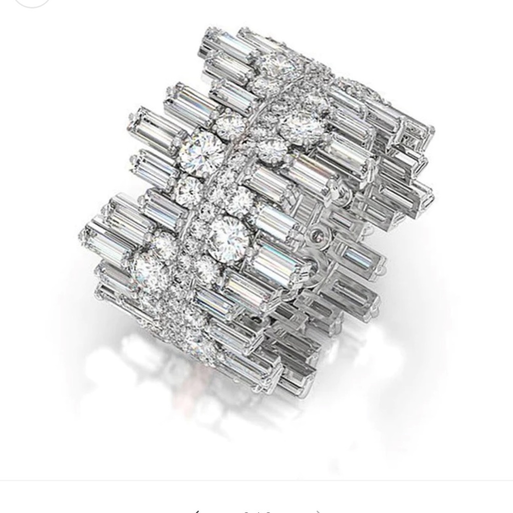 Luxury Simulated Diamond Round and Baguette Cut Wedding Band, Couture Ring, sz 8